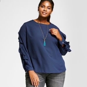 🔥2 x $25🔥Ava & Viv Navy ruffled sleeve blouse